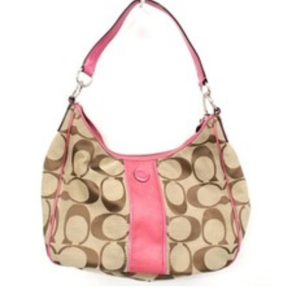 Coach Shoulder Bag - Pink and Tan monogram canvas classic shoulder bag - Picture 1 of 11